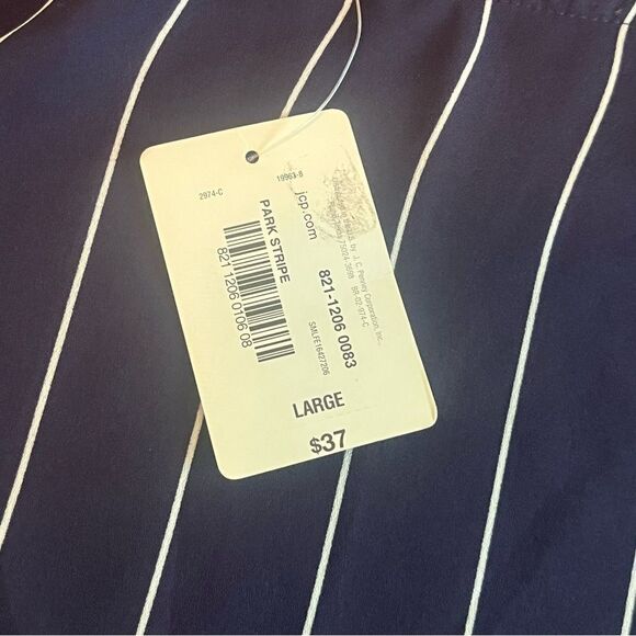 Belle Sky One Shoulder Pinstripe Blouse Size Large Blue & White - Picture 7 of 10